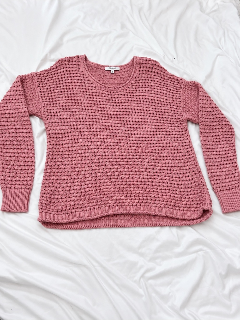 Madewell Rose Pink Waffle Knit Crewneck Sweater